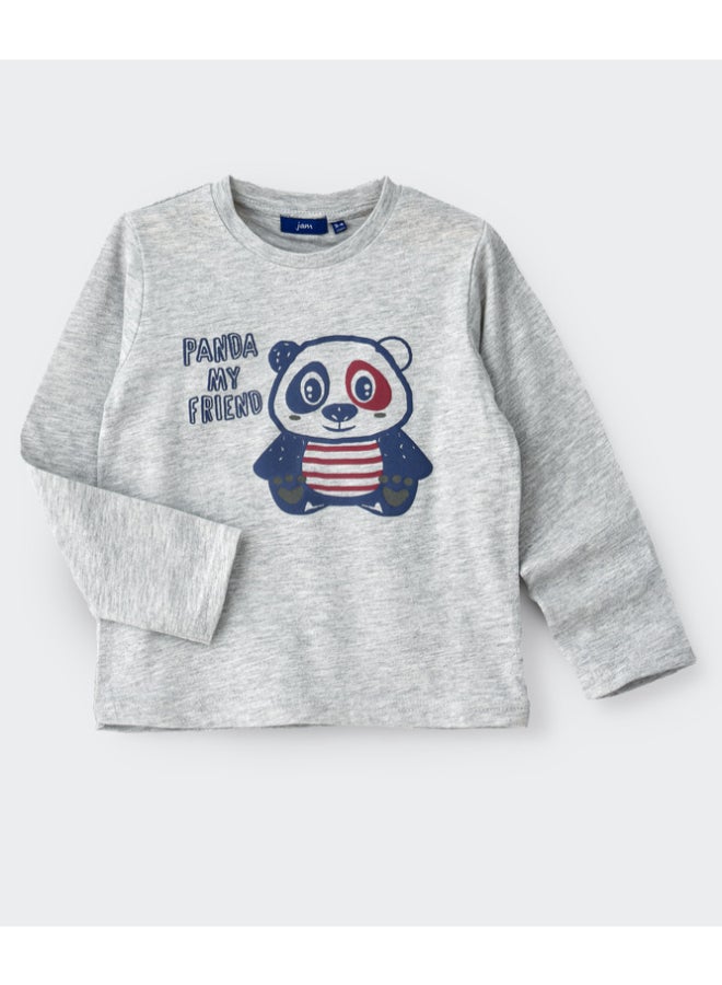 JAM Printed Long Sleeve Knit T-Shirt Light Grey Melange - Image 1