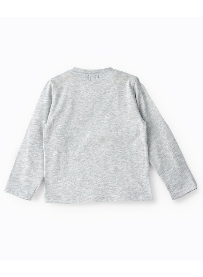 JAM Printed Long Sleeve Knit T-Shirt Light Grey Melange - Image 2