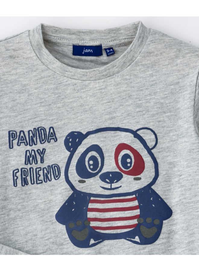 JAM Printed Long Sleeve Knit T-Shirt Light Grey Melange - Image 3