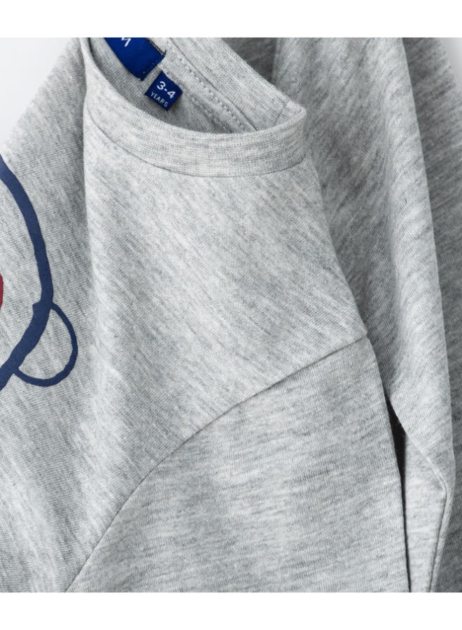 JAM Printed Long Sleeve Knit T-Shirt Light Grey Melange - Image 4