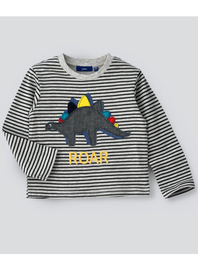 JAM Striped Printed Knit Long Sleeve T-Shirt Black/Grey - Image 1