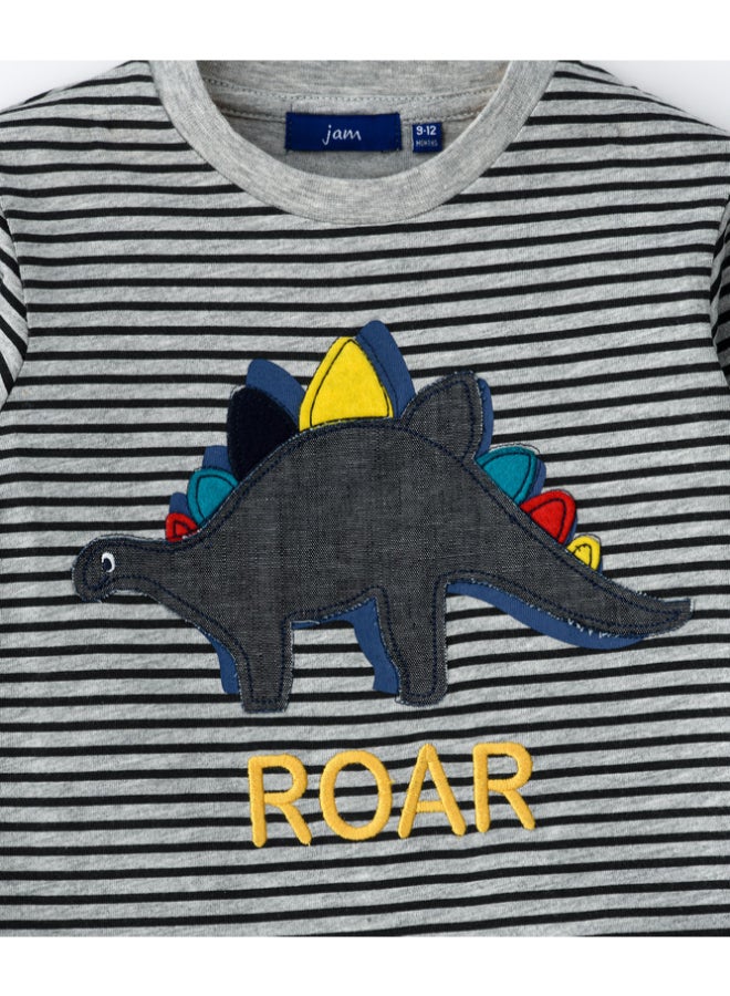 JAM Striped Printed Knit Long Sleeve T-Shirt Black/Grey - Image 3