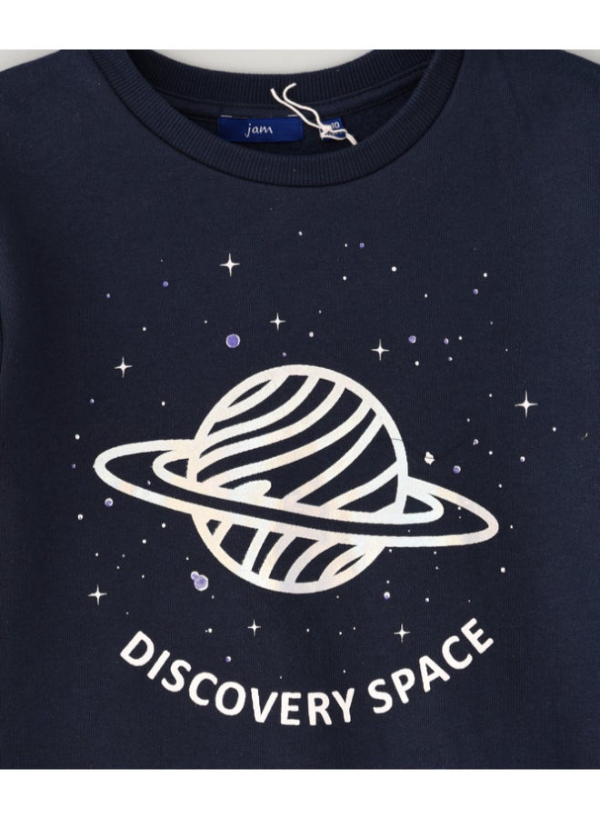 JAM Printed Knit Sweatshirt Navy Blue - Image 3