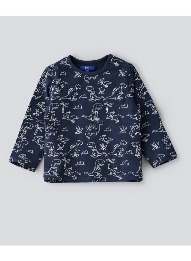 JAM Printed Long Sleeve Knit T-Shirt Navy Blue - Image 1