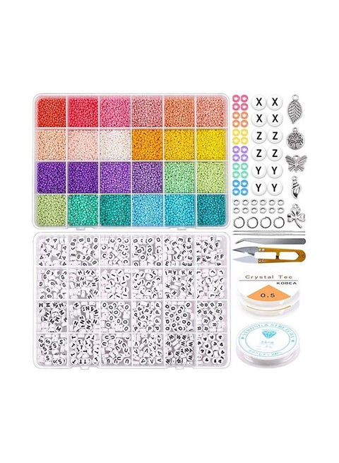 Glass Seed And Alphabet Letter Beads Art Starter Kit For Kids -Assorted