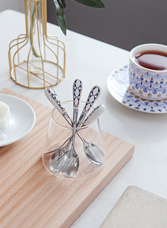 4-Piece Coffee And Tea Spoon With Handle Silver 13.2x2.3x1cm