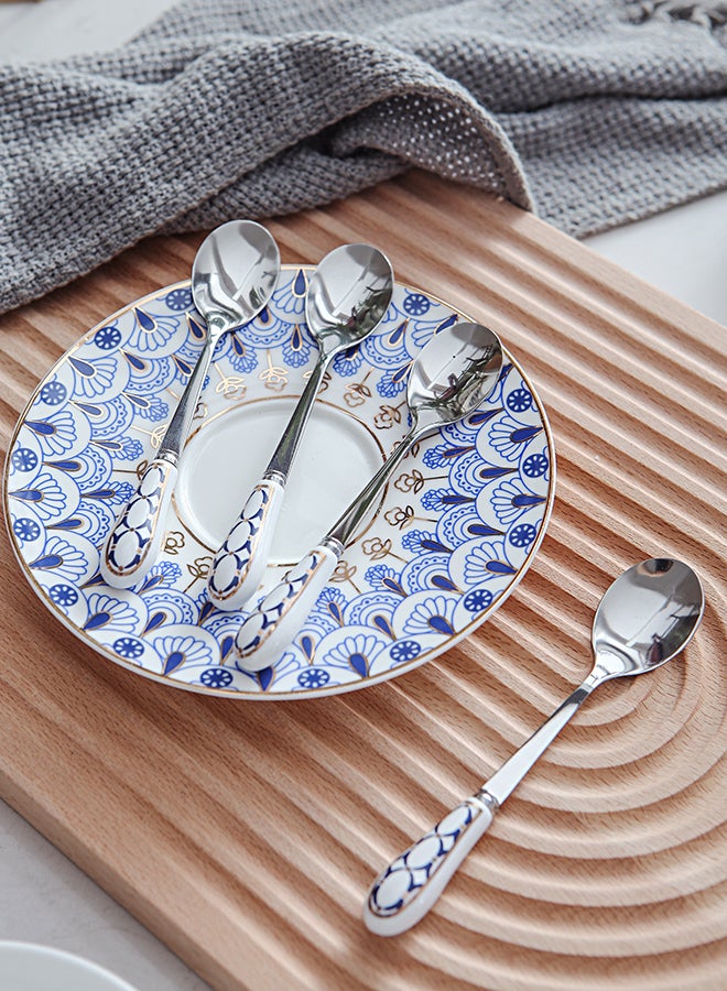 4-Piece Coffee And Tea Spoon With Handle Silver 13.2x2.3x1cm