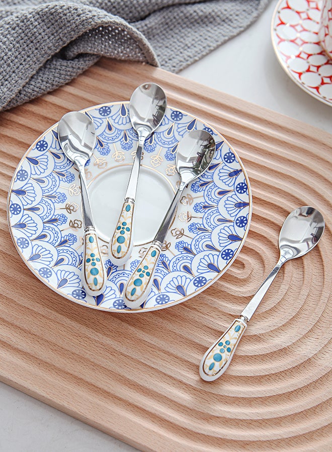 شور طقم ملاعق للقهوة والشاي مع مقبض مكون من 4 قطع فضي 13.2x2.3x1سم - Image 3