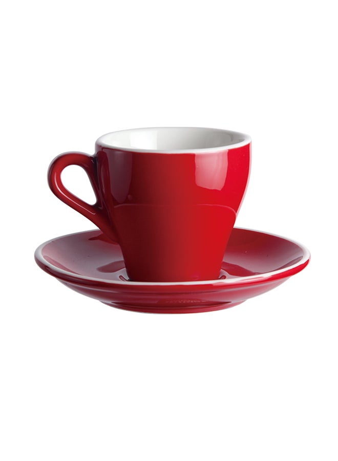 Sharpdo 2-Piece Ergonomically Designed Fade-Proof Comfortable Grip Cup And Saucer Red/White 12.5x12.5x10.5cm  - Image 2
