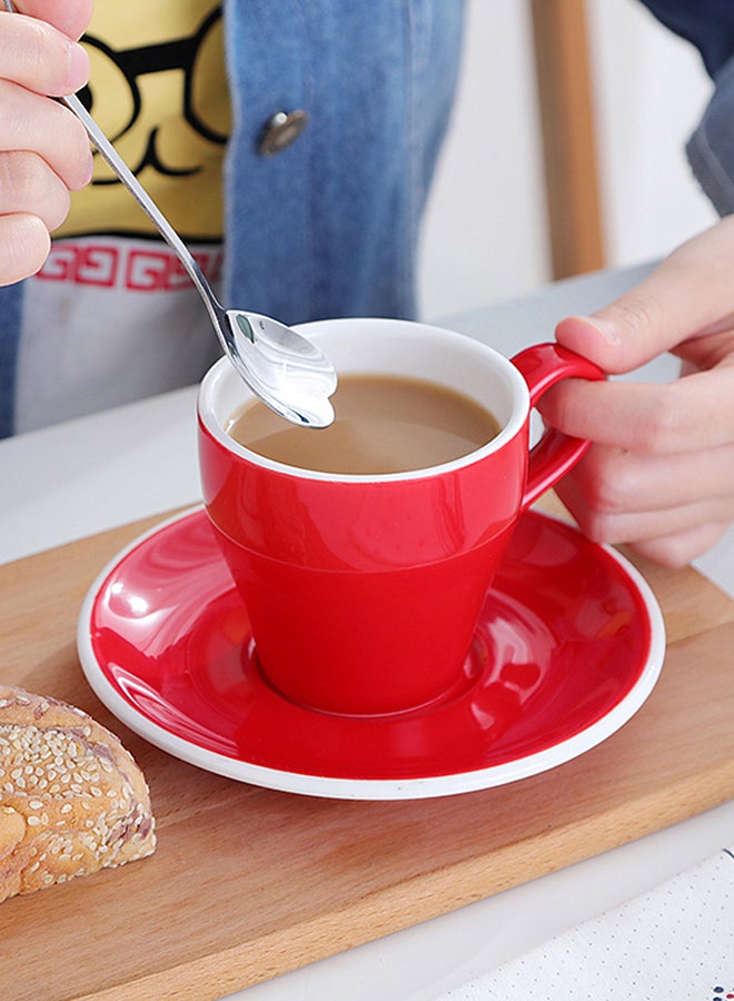 Sharpdo 2-Piece Ergonomically Designed Fade-Proof Comfortable Grip Cup And Saucer Red/White 12.5x12.5x10.5cm  - Image 3