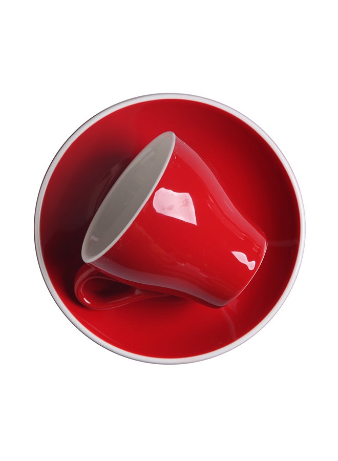 Sharpdo 2-Piece Ergonomically Designed Fade-Proof Comfortable Grip Cup And Saucer Red/White 12.5x12.5x10.5cm  - Image 5