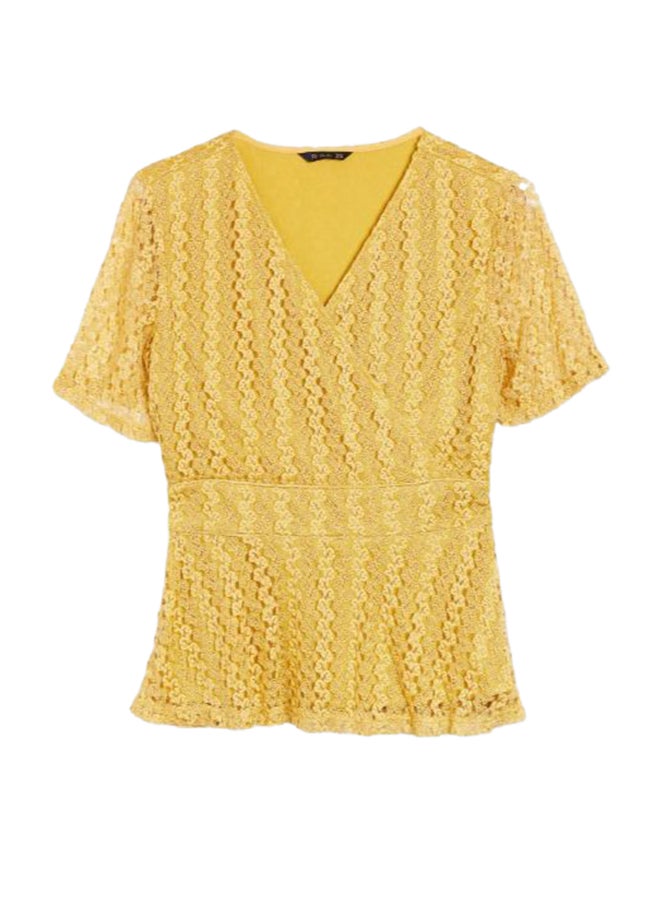 RINA Embroidered V-Neck Short Sleeve Blouse Yellow  - Image 1