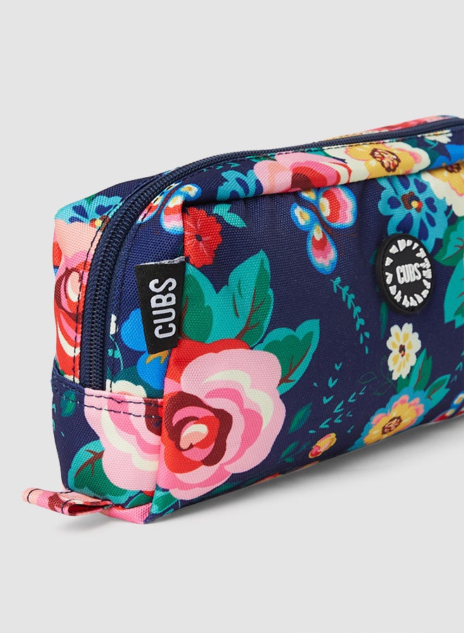 CUBS - Kids Floral Print Pencil Case Navy Multi - Image 1