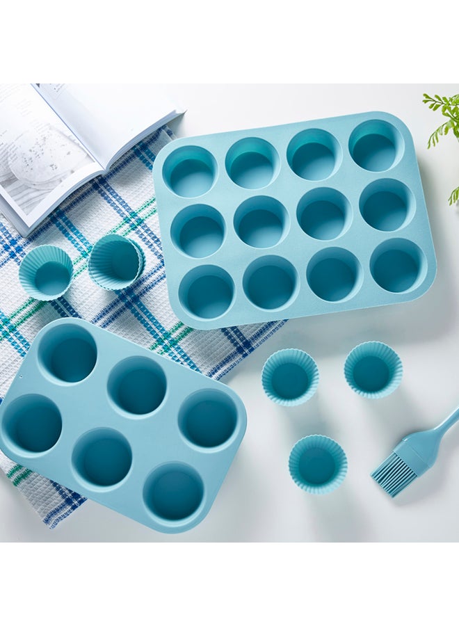 Home Box 12-Cup Silicone Muffin Pan Blue 3x24.6cm  - Image 3