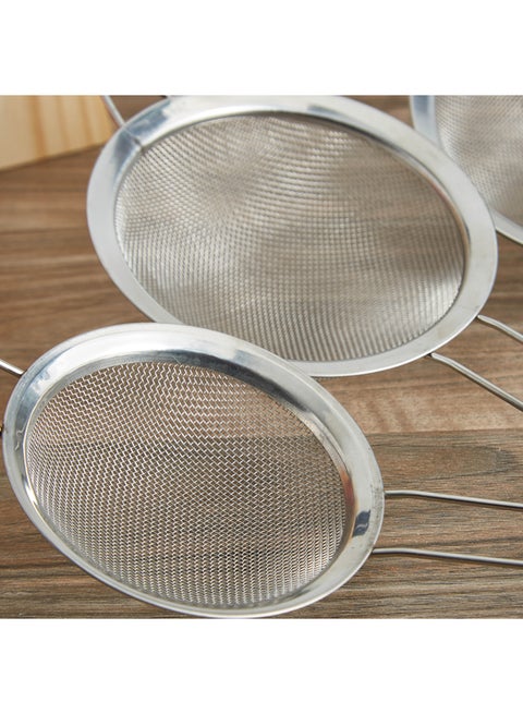 3-Piece Stainless Steel Mesh Strainer Set Silver 8x8cm
