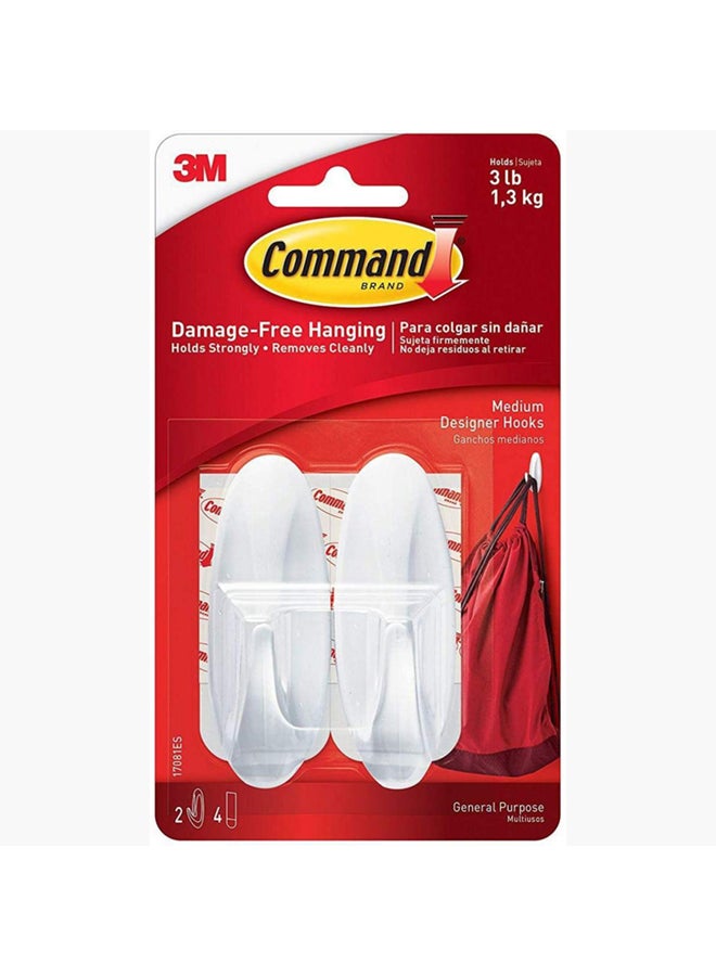 Home Box 2-Piece Medium Designer Hooks White 3.13 x 1.2inch - Image 1