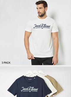 Logo T-Shirt (Pack of 3) Navy/White/Brown