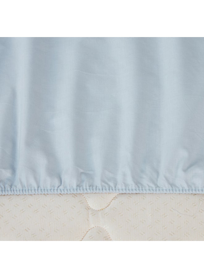 Home Box - Essential 156 Thread Count Long Lasting Luxurious Ultra Soft Light Weight Easy Wash Elastic Edges Wrinkle Less Super King Size Fitted Bed Sheet Cotton Blue - Image 1