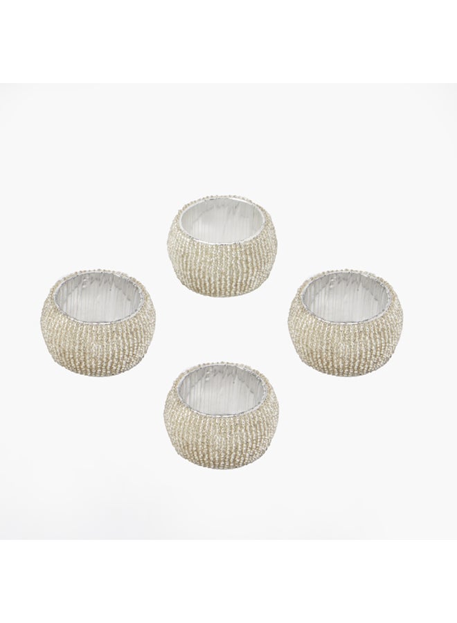 Home Box 4-Piece Blaze Beaded Napkin Ring Set Pearl White Standard  - Image 1