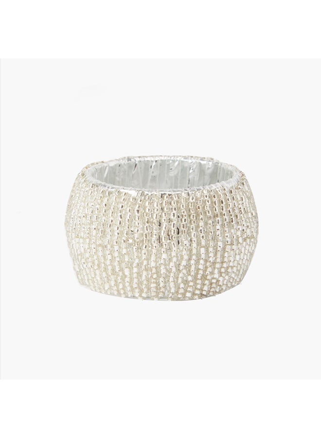 Home Box 4-Piece Blaze Beaded Napkin Ring Set Pearl White Standard  - Image 2