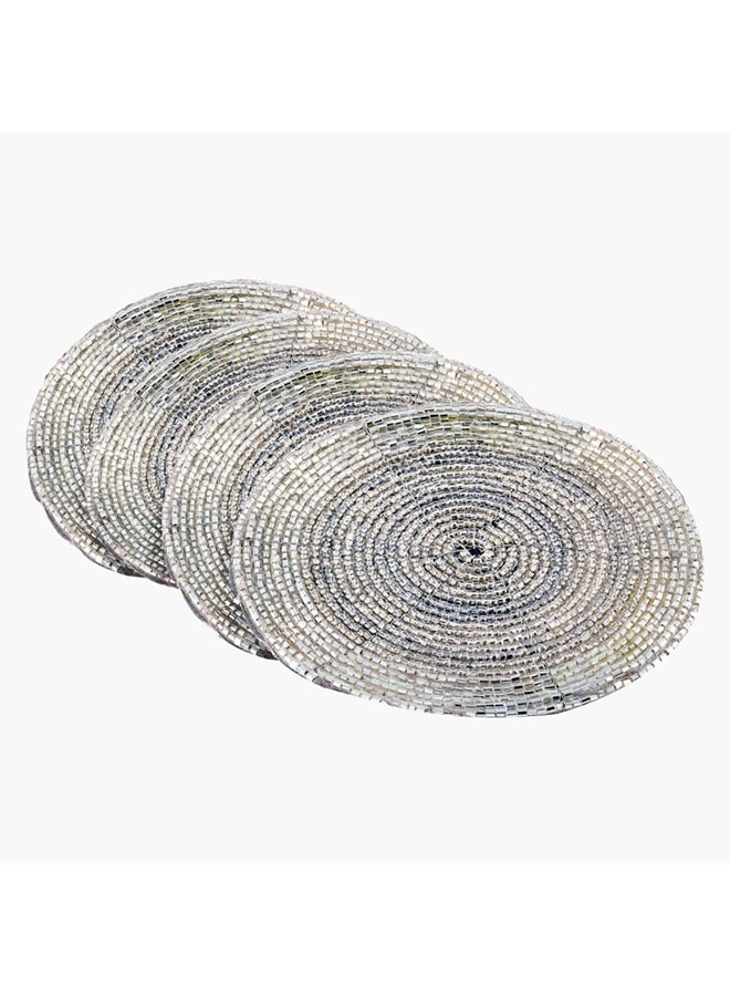 Home Box 4-Piece Blaze Beaded Coaster Set Silver 4x10cm  - Image 1