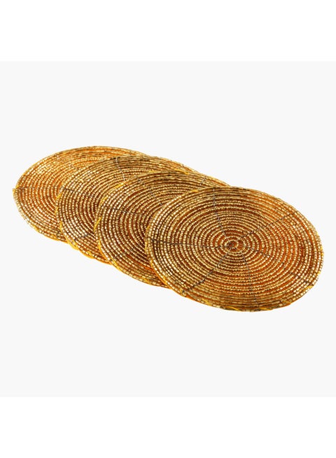 4-Piece Round Blaze Beaded Coaster Set Gold 4 x 10cm