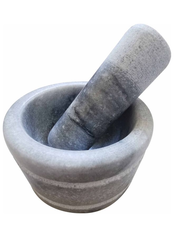 Natural Stone Grinder Marble Granite Mortar and Pestle Bowl Set Grey 10  x  7cm  - Image 1