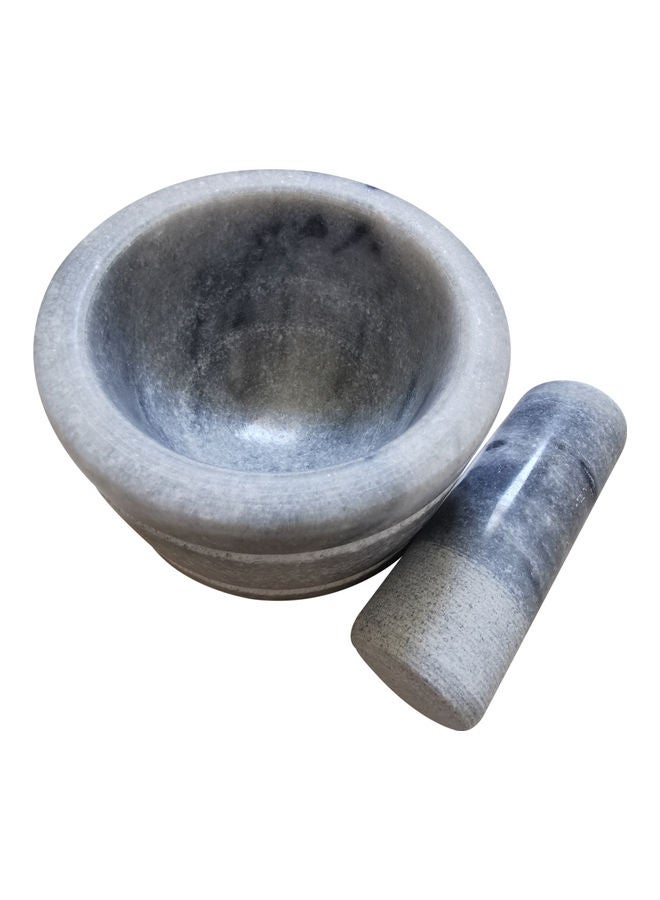 Natural Stone Grinder Marble Granite Mortar and Pestle Bowl Set Grey 10  x  7cm  - Image 2