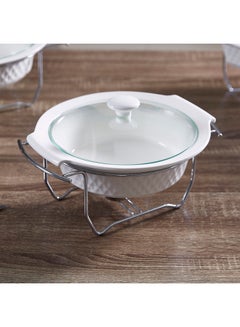 Home Box Supreme Round Casserole With Lid White/Silver 26cm  - Image 1
