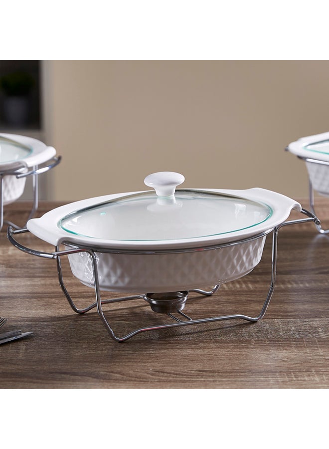 هوم بوكس كسرولة بيضاوية سوبريم مزودة بغطاء أبيض/فضي 25سم - Image 1