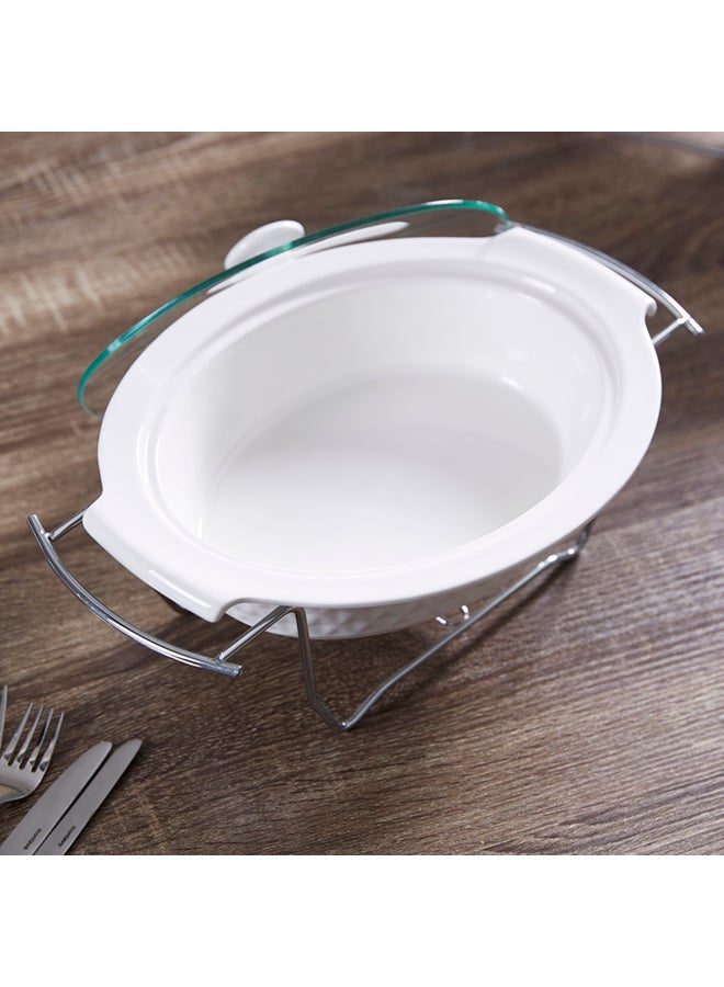 هوم بوكس كسرولة بيضاوية سوبريم مزودة بغطاء أبيض/فضي 25سم - Image 2