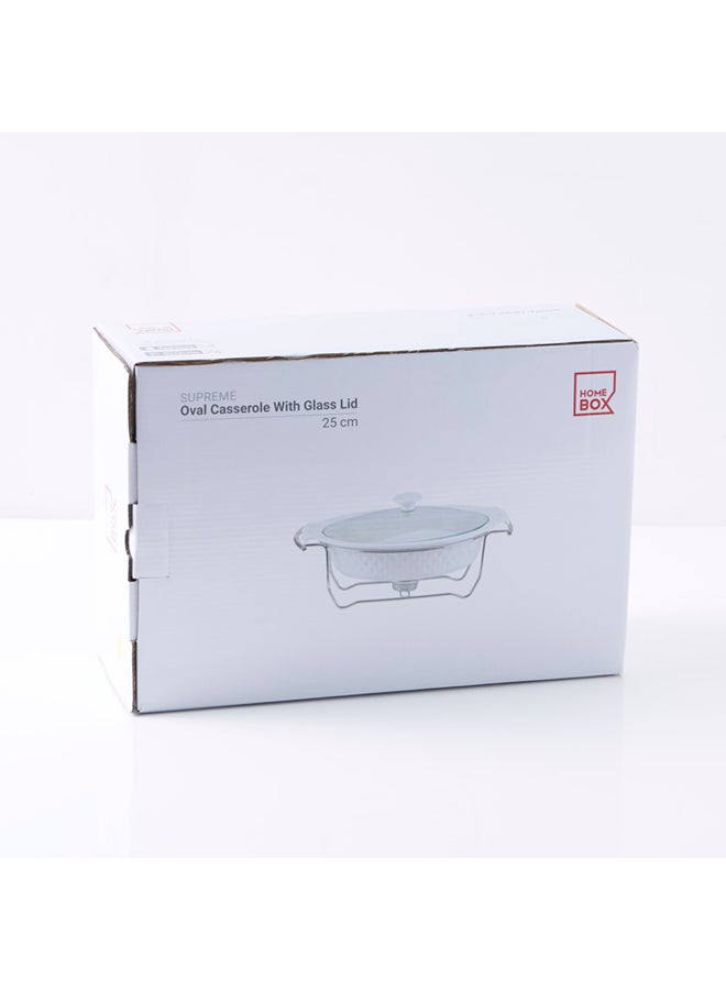 هوم بوكس كسرولة بيضاوية سوبريم مزودة بغطاء أبيض/فضي 25سم - Image 5