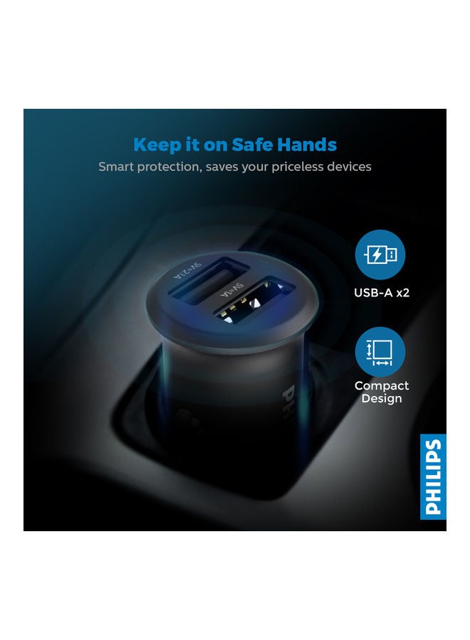 Philips Dual-Port USB Car Charger with 15.5W Output, Fast Charging, Aluminium Body, USB-A Type Connector, Smart Overheat & Over voltage Protection, Compatible With iPhone 16/15/14/13/12/11 iPad Pro mini 6 Samsung S25/S24/S23/S22 - Image 4