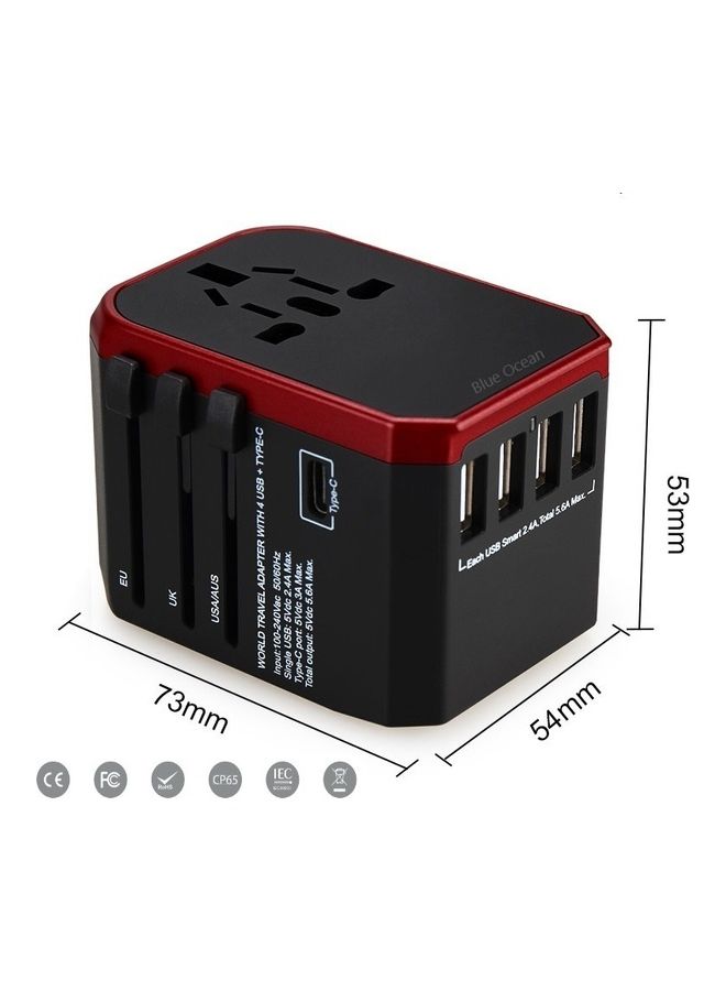 بلو أوشن محول مناسب للسفر يناسب جميع الأجهزة أحمر/أسود - Image 2