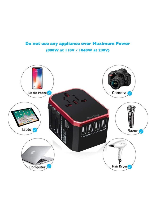 بلو أوشن محول مناسب للسفر يناسب جميع الأجهزة أحمر/أسود - Image 3