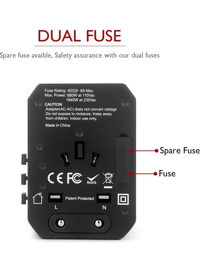 بلو أوشن محول مناسب للسفر يناسب جميع الأجهزة أحمر/أسود - Image 5