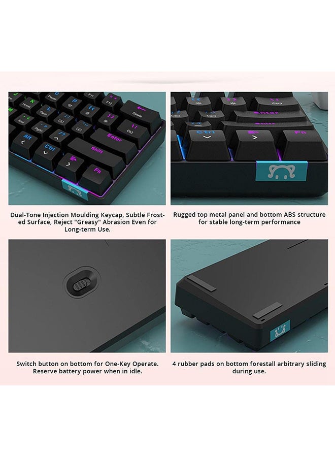 DaiDai STK61 Mechanical Wireless Mini Portable Gaming Keyboard For PC Desktop Pink