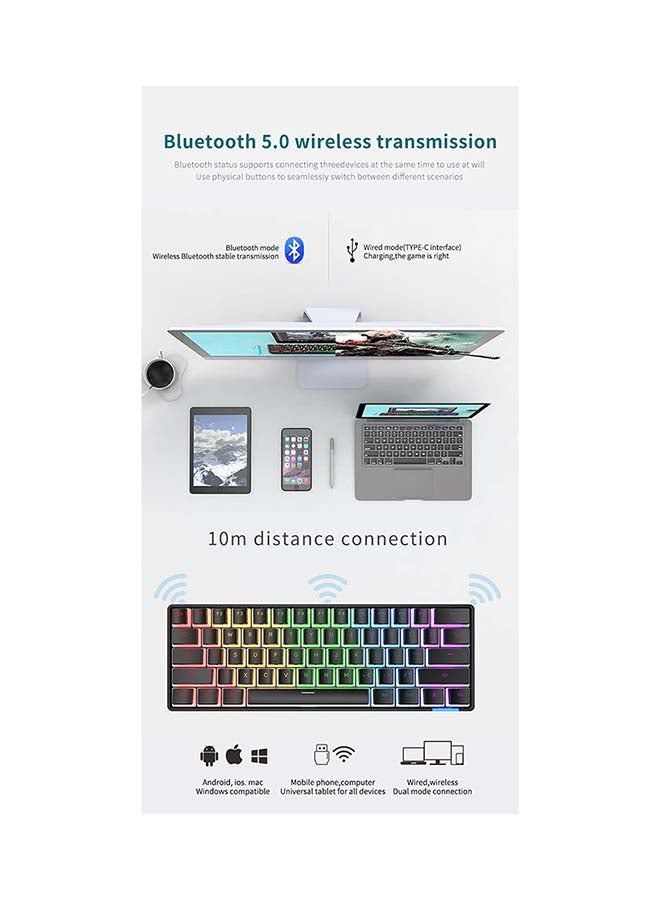DaiDai STK61 Bluetooth Gaming Pudding Wireless Mechanical Keyboard Blue Switch RGB