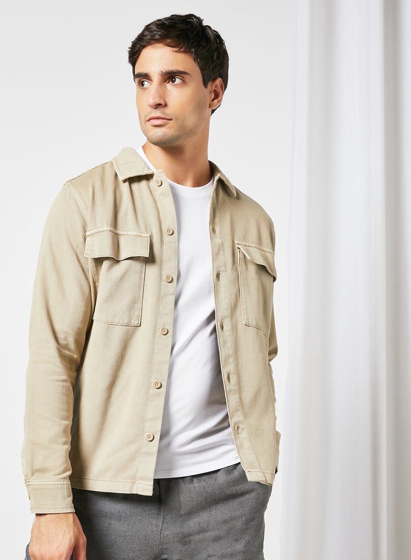 Nolan Collared Overshirt Beige