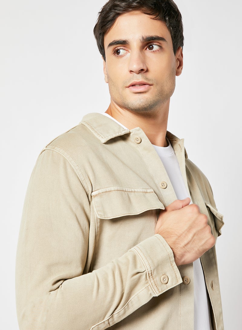Nolan Collared Overshirt Beige