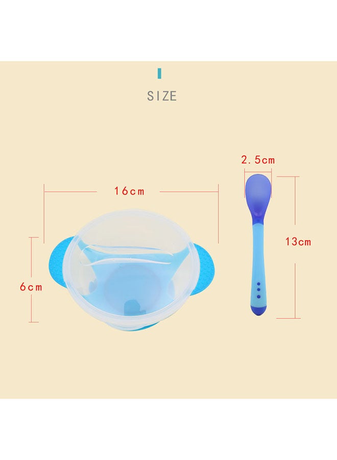 Generic - Temperature Sensing Baby Feeding Bowl With Spoon  - Blue/Clear - Image 1