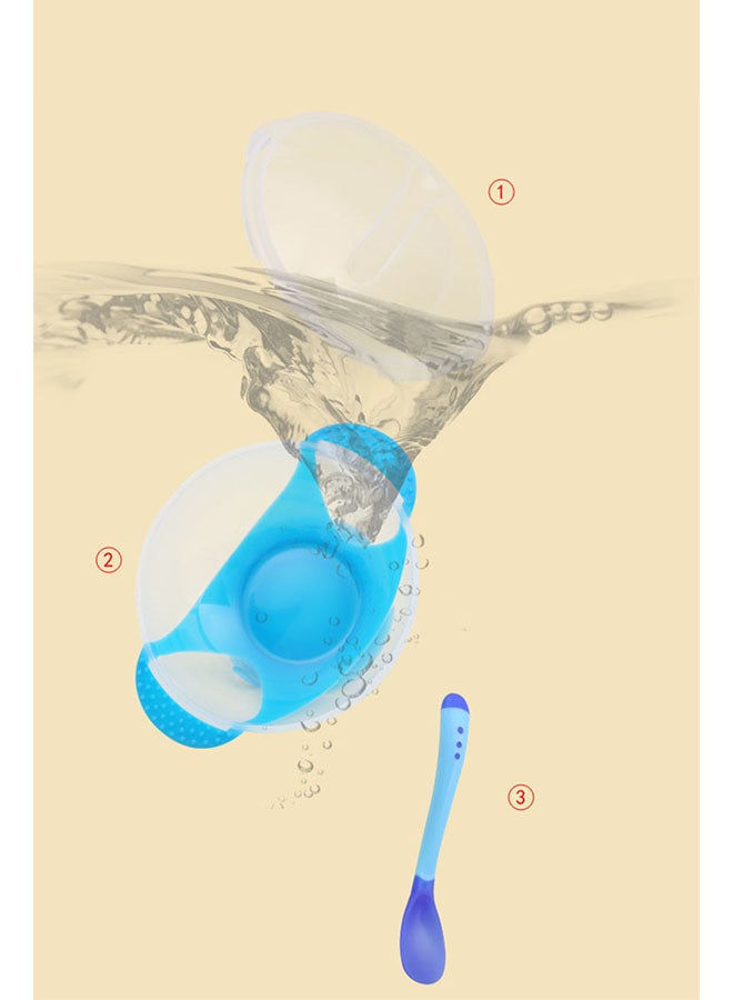 Generic - Temperature Sensing Baby Feeding Bowl With Spoon  - Blue/Clear - Image 1