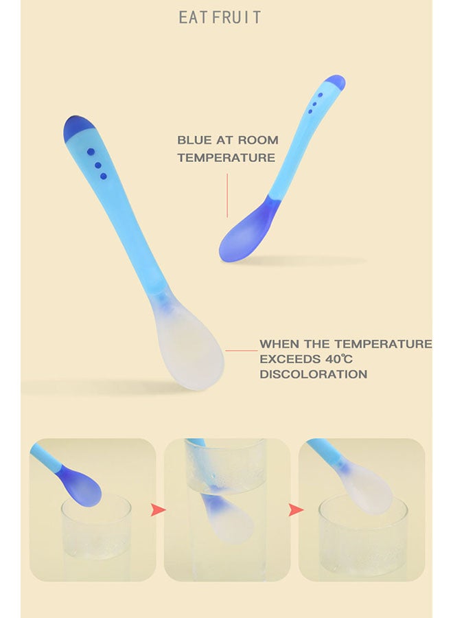 Generic - Temperature Sensing Baby Feeding Bowl With Spoon  - Blue/Clear - Image 1