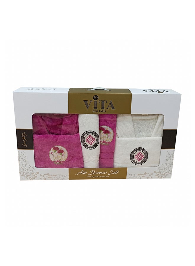 6-Piece Turkish Bathrobe and Towel Set Fuchsia/Off White One Size cm