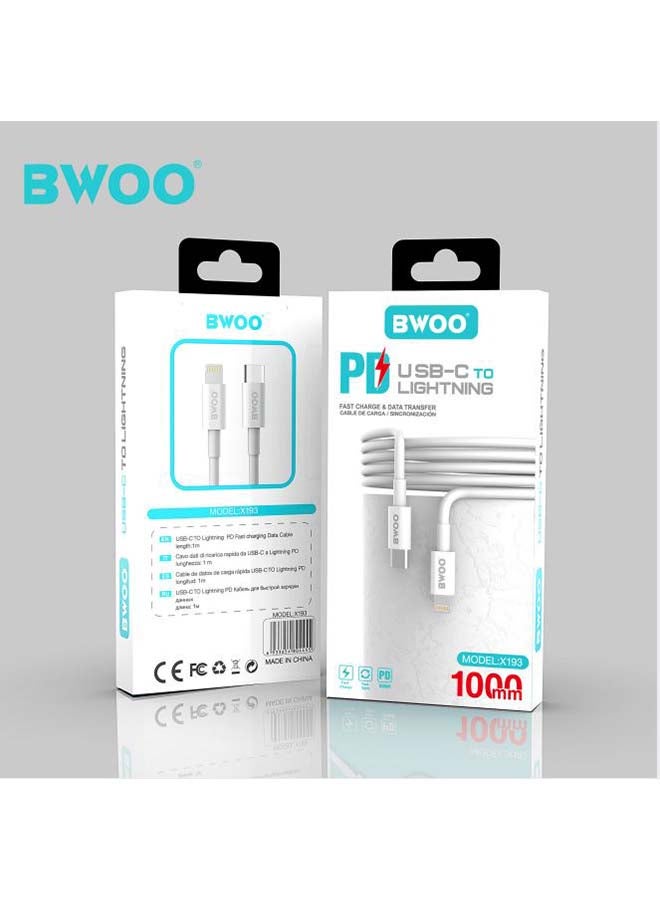 BWOO - USB Type C To Lightning Charging & Data Transfer Cable 1m White - Image 1