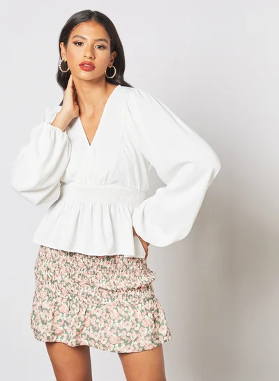 NA-KD Puff Sleeve Top White