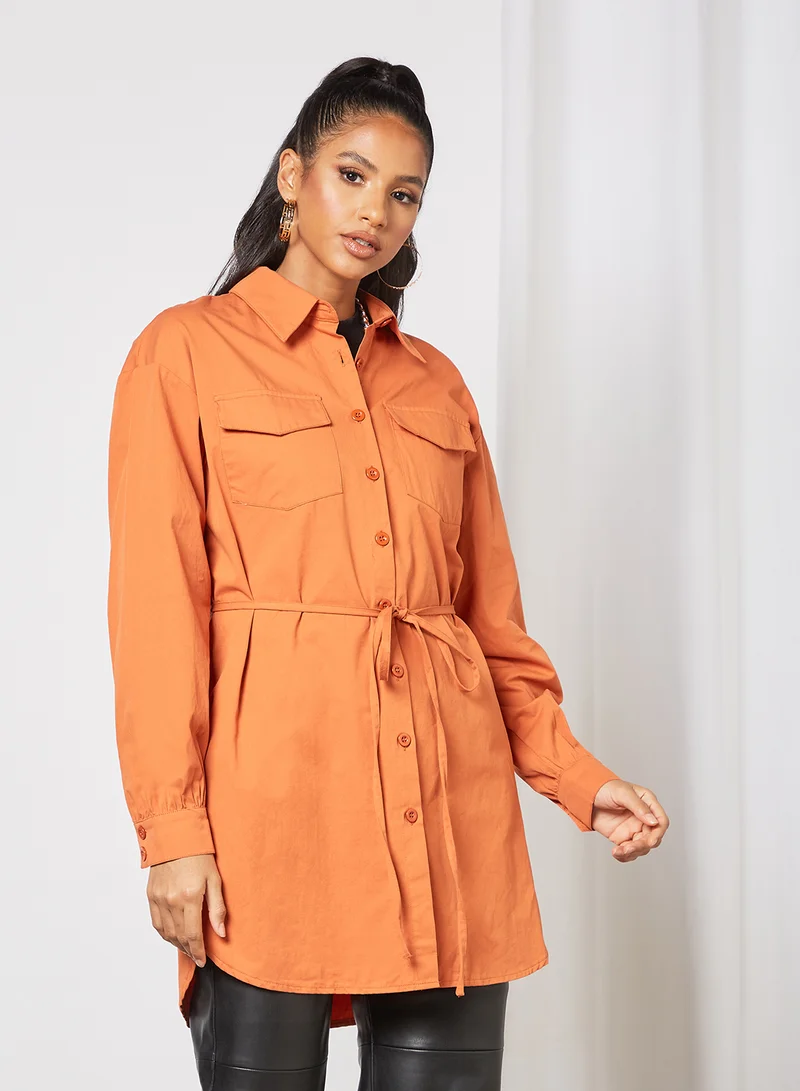 NA-KD Oversized Belted Shirt