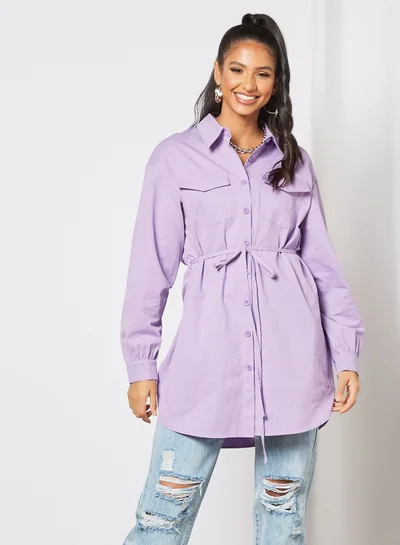 NA-KD Oversized Belted Shirt Purple
