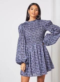 Floral Print Mini Dress Purple