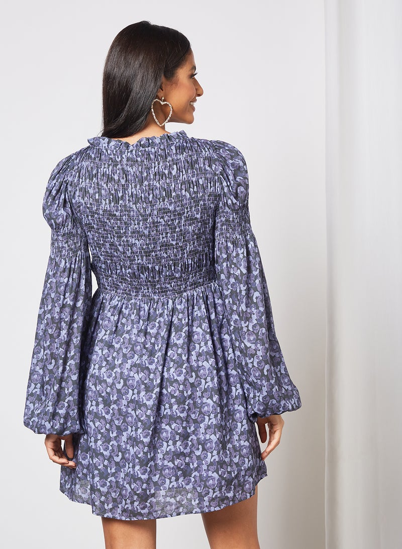 NA-KD - Floral Print Mini Dress Purple - Image 1